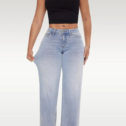 Mid-Rise Stretch Wide-Leg Baggy Jeans