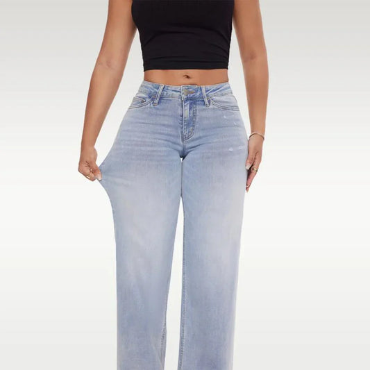 Mid-Rise Stretch Wide-Leg Baggy Jeans
