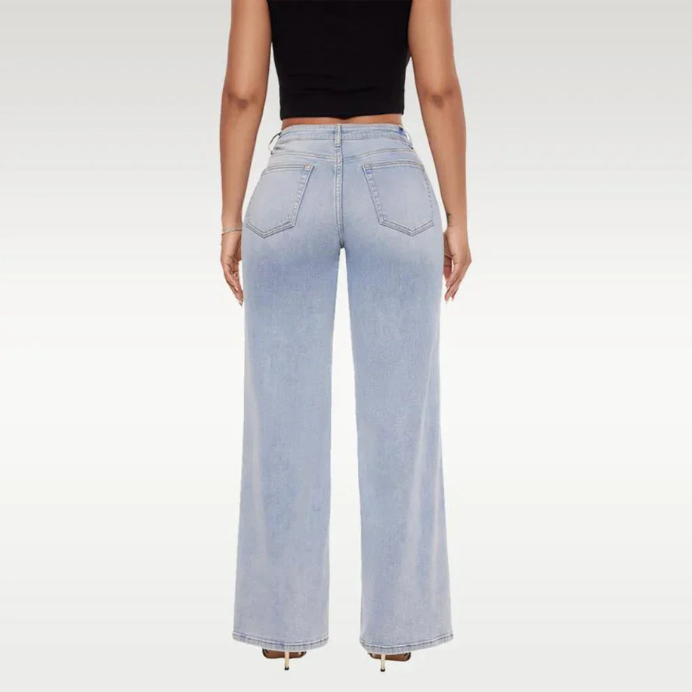 Mid-Rise Stretch Wide-Leg Baggy Jeans