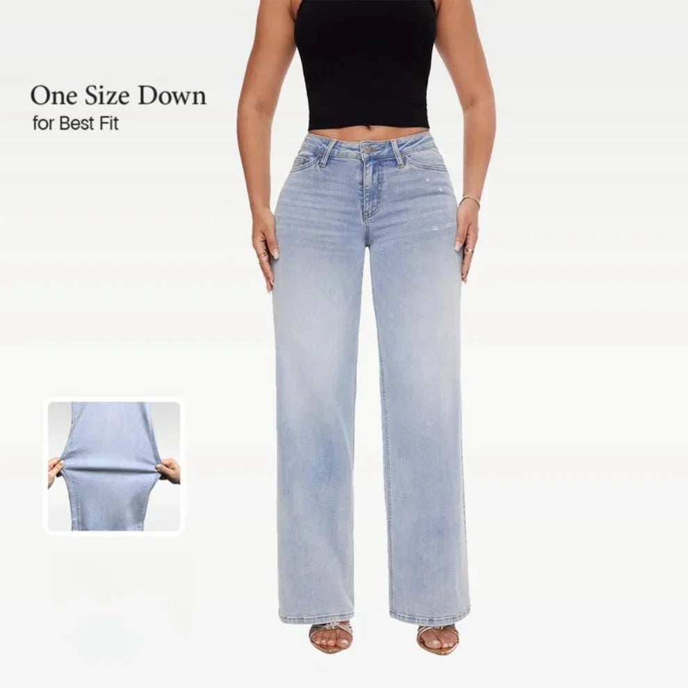 Mid-Rise Stretch Wide-Leg Baggy Jeans