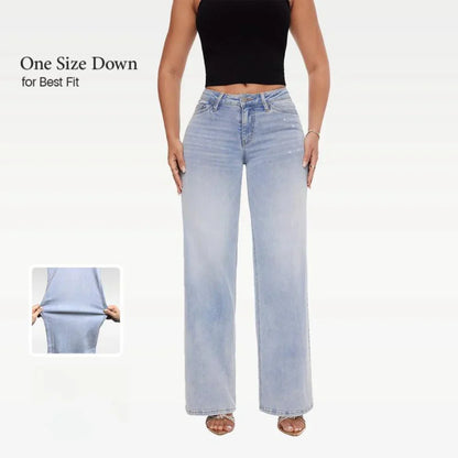Mid-Rise Stretch Wide-Leg Baggy Jeans
