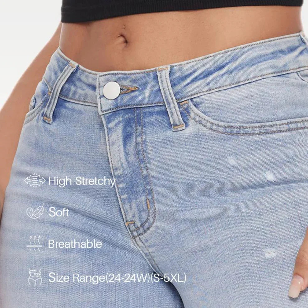 Mid-Rise Stretch Wide-Leg Baggy Jeans
