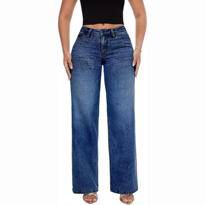 Mid-Rise Stretch Wide-Leg Baggy Jeans
